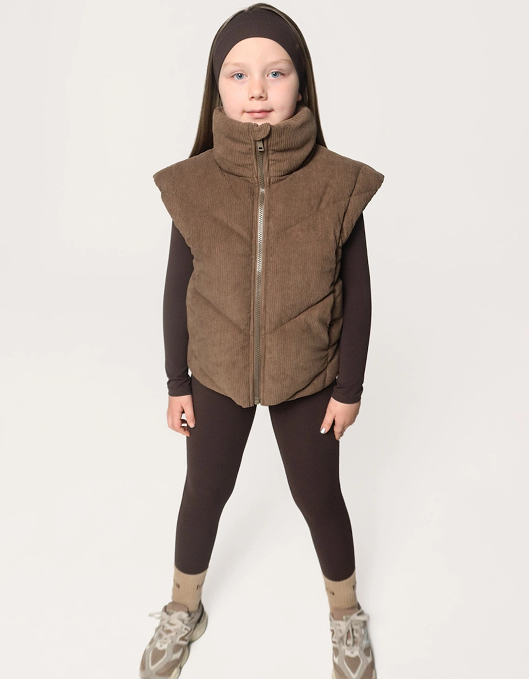 Girls Padded Velour Gilet in Brown