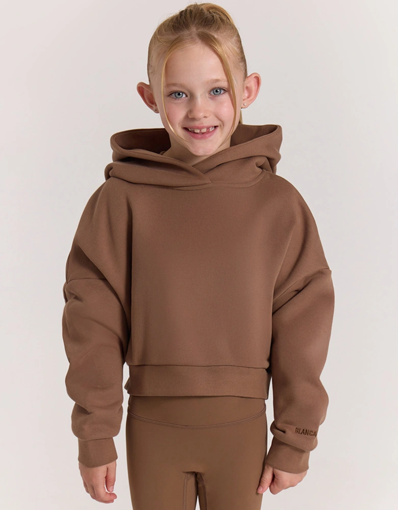 Girls Oversized Cropped Hoodie in Brown
