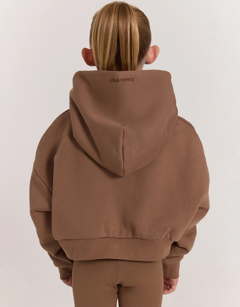 Girls Oversized Cropped Hoodie in Brown