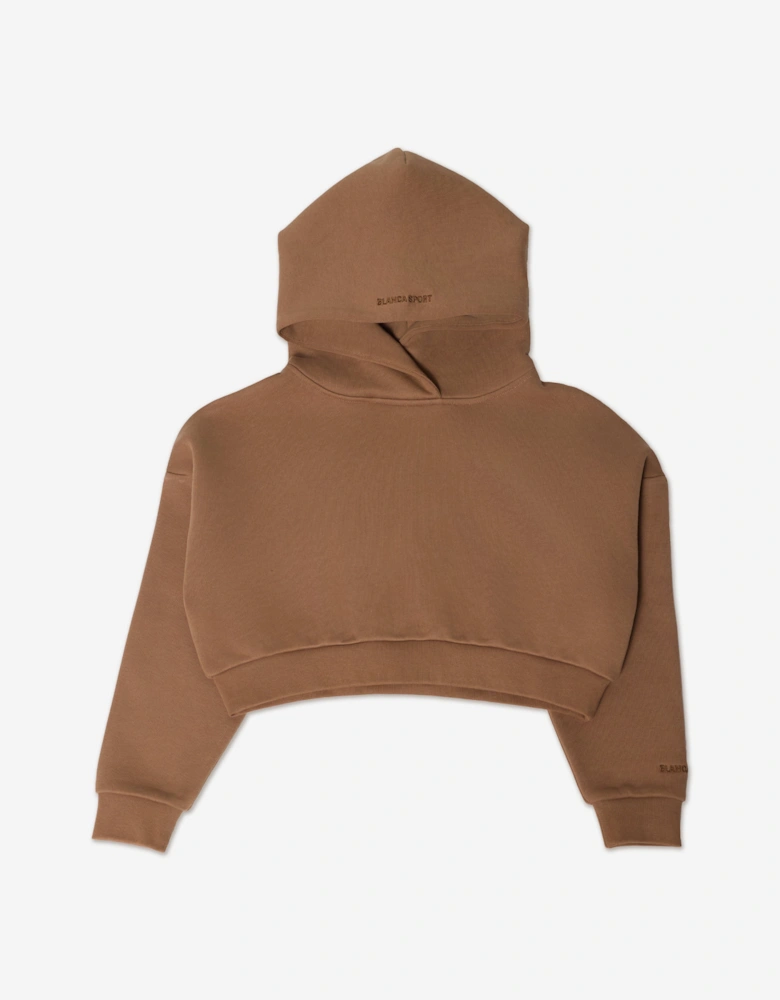 Girls Oversized Cropped Hoodie in Brown