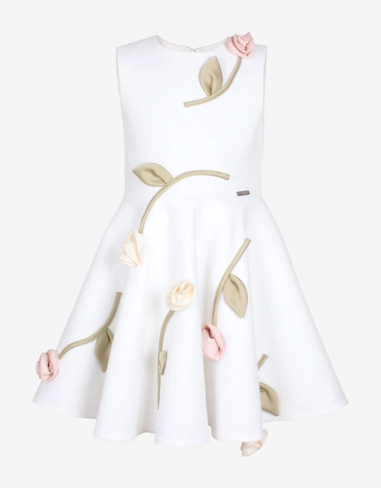 Girls Rain Of Flowers Dress in White