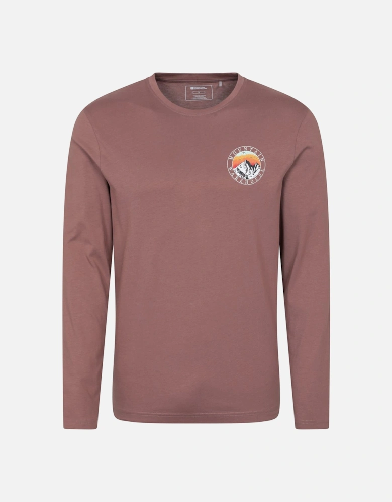 Mens Circle Mountain Sunset Graphic Long-Sleeved T-Shirt