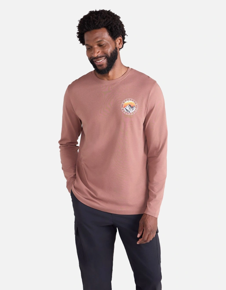 Mens Circle Mountain Sunset Graphic Long-Sleeved T-Shirt