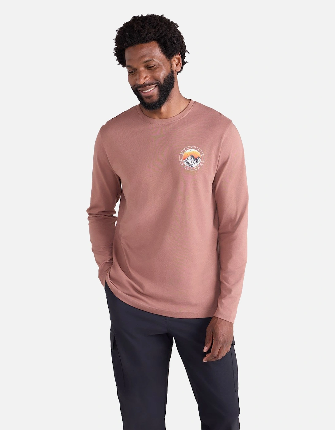 Mens Circle Mountain Sunset Graphic Long-Sleeved T-Shirt