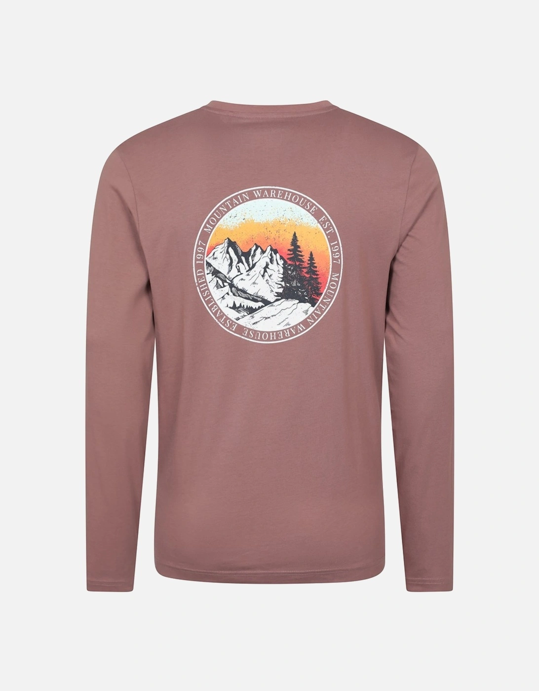 Mens Circle Mountain Sunset Graphic Long-Sleeved T-Shirt