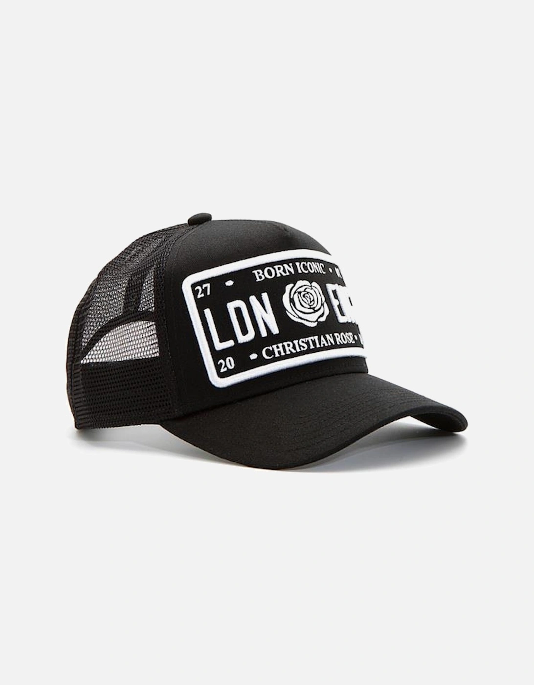 Christian Rose Unisex Black Iconic Plate Trucker Cap - /White