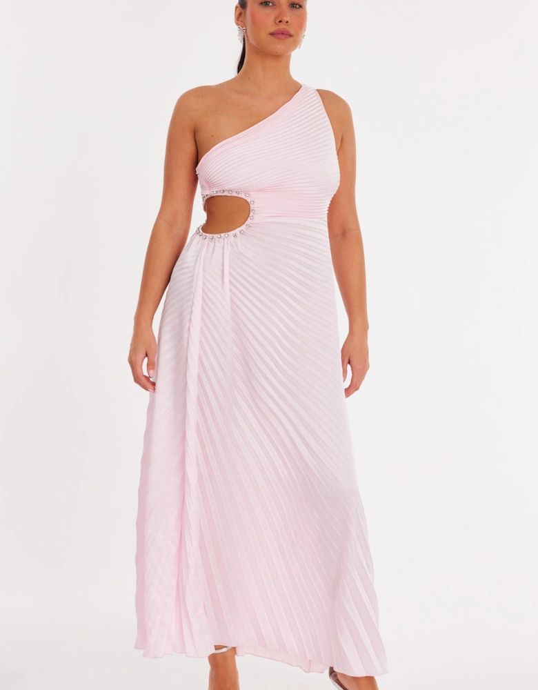 Pale Pink Asymmetric Cut Out Midaxi Dress