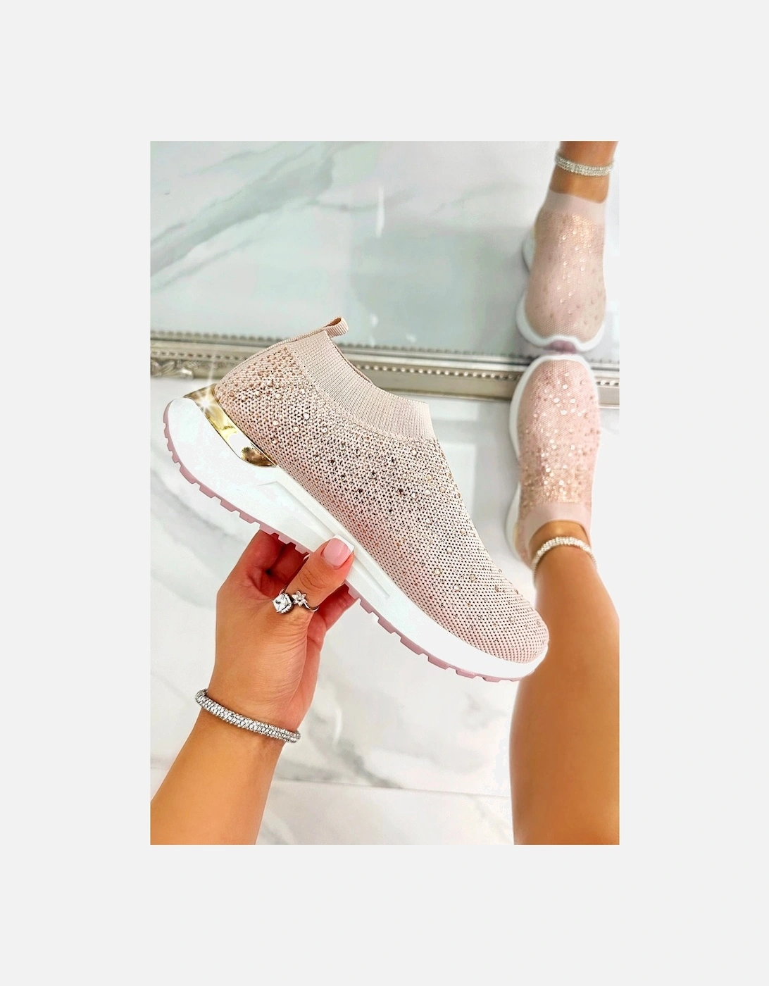 Sparkly Elevate Sculpt Sole Stretch Slip On Trainers, 2 of 1