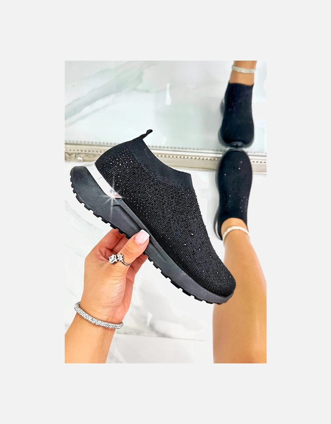 Sparkly Elevate Sculpt Sole Stretch Slip On Trainers, 2 of 1