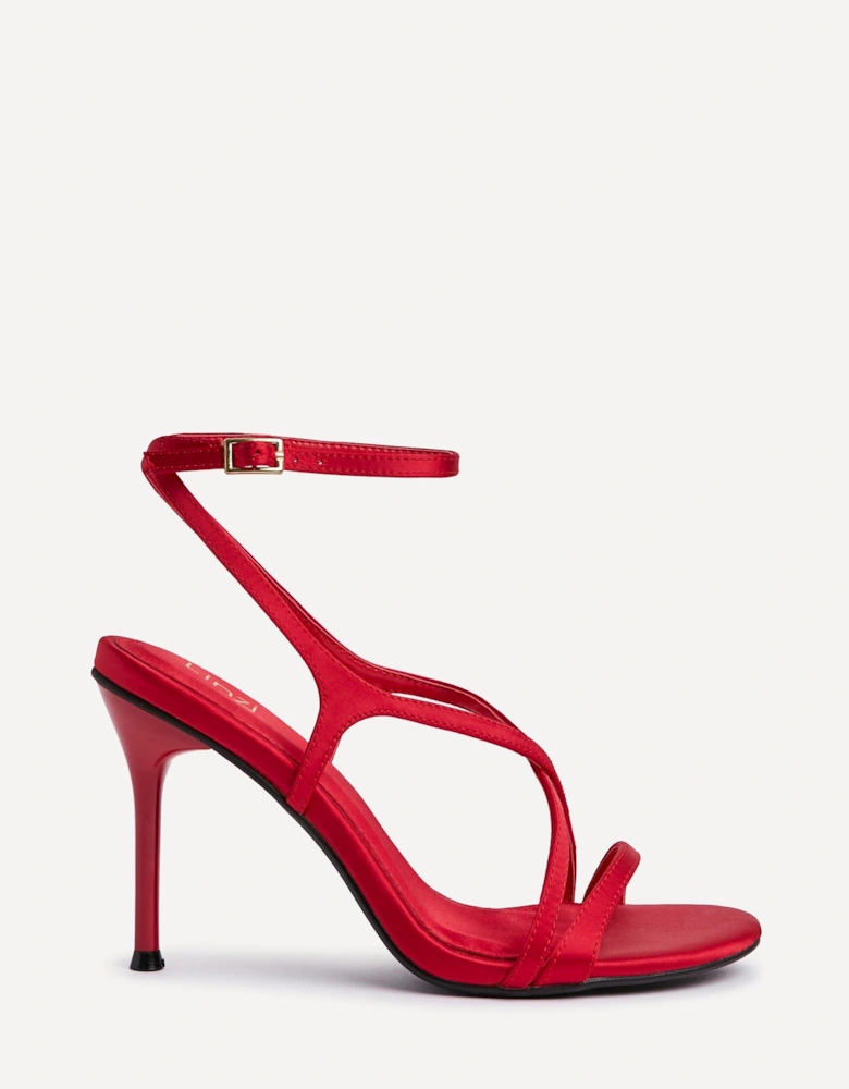 Taliya Red Satin Strappy Stiletto Heels