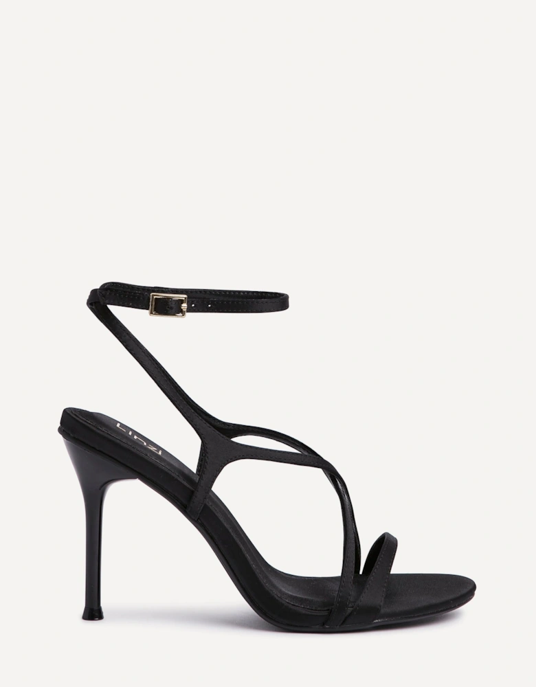 Taliya Black Satin Strappy Stiletto Heels