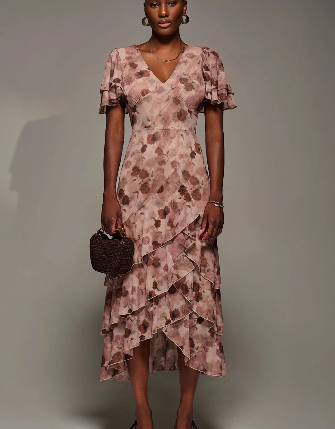 Angel Sleeve Ruffle Hem Mesh Midaxi Dress, 2 of 1