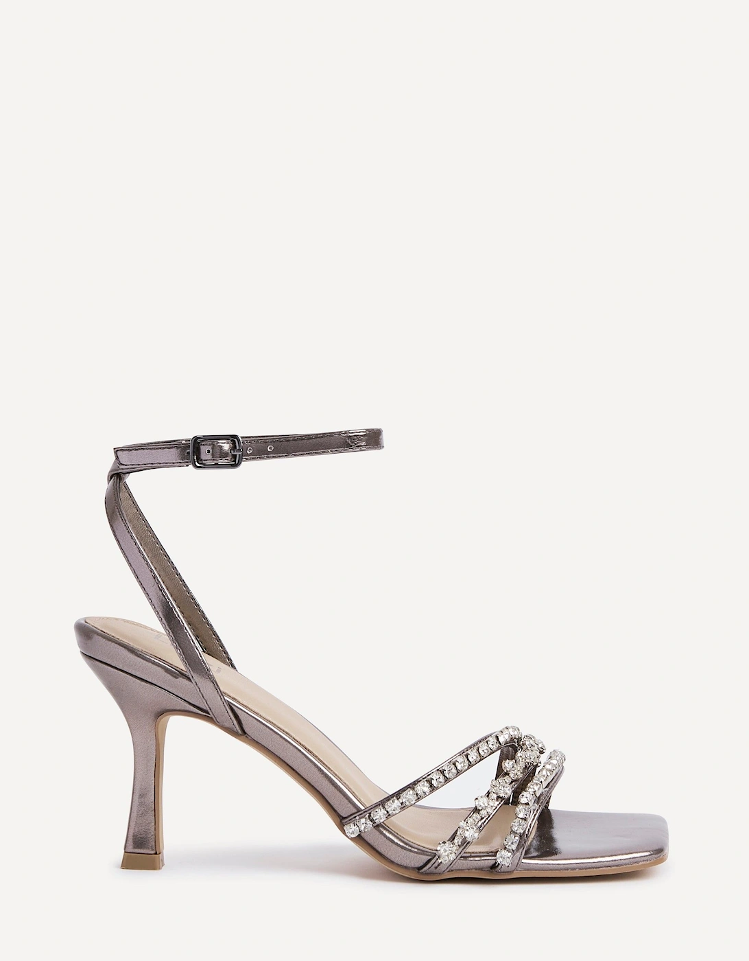 Bling Pewter Faux Leather Strappy Diamante Heel, 2 of 1