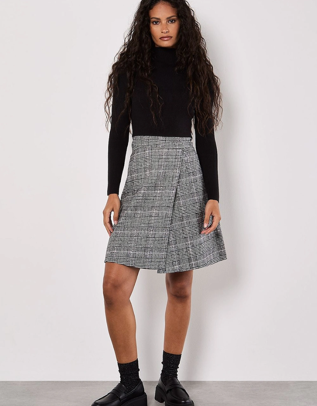 Ribbed Knit Check Skirt Mini Dress, 2 of 1