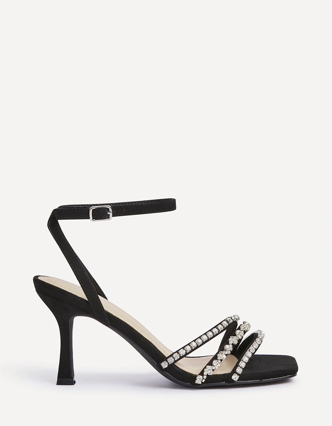 Bling Black Faux Suede Strappy Diamante Heel, 2 of 1