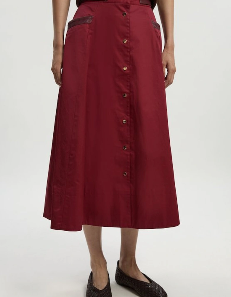 Cotton & Faux Leather Tab Full Maxi Skirt