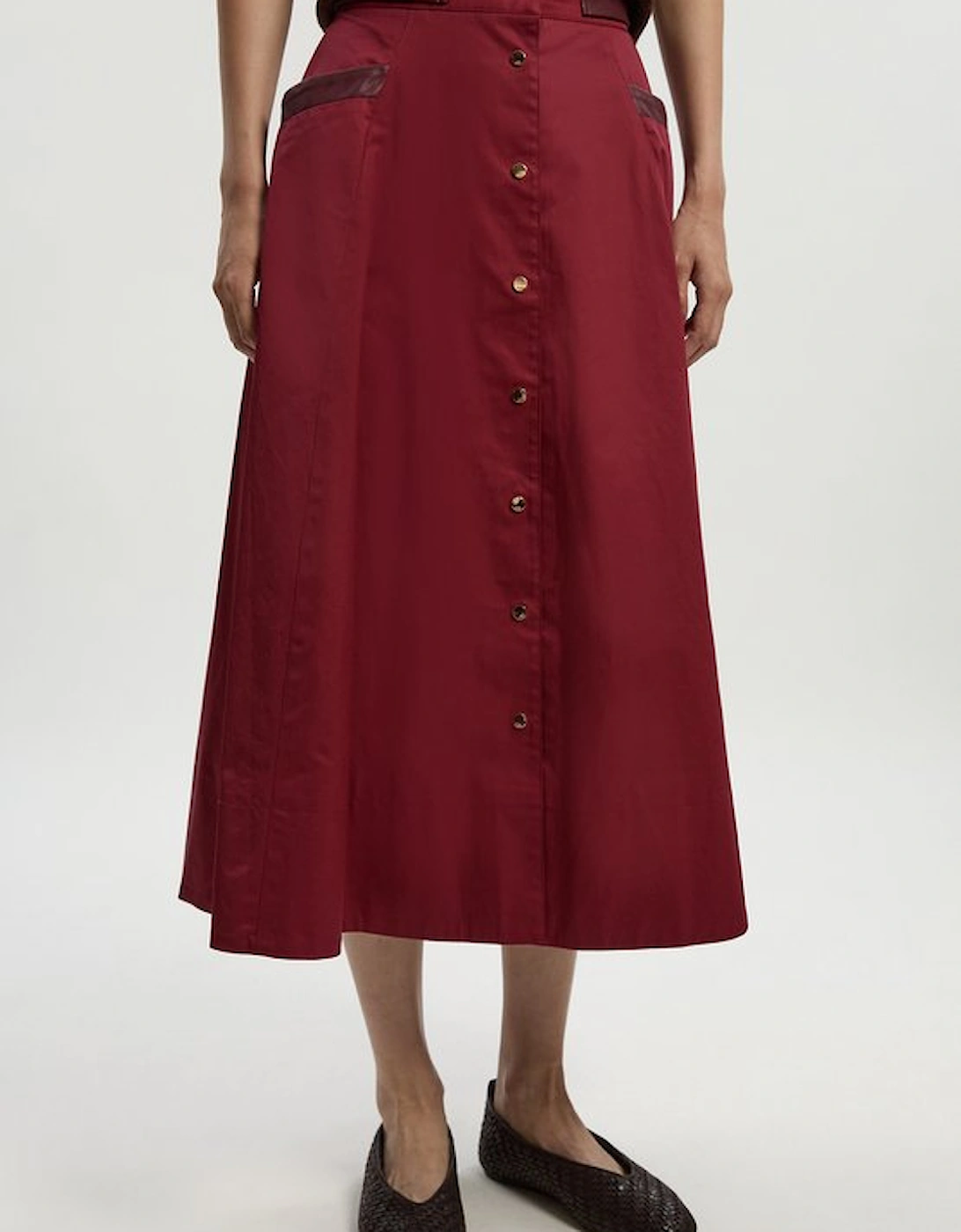 Cotton & Faux Leather Tab Full Maxi Skirt