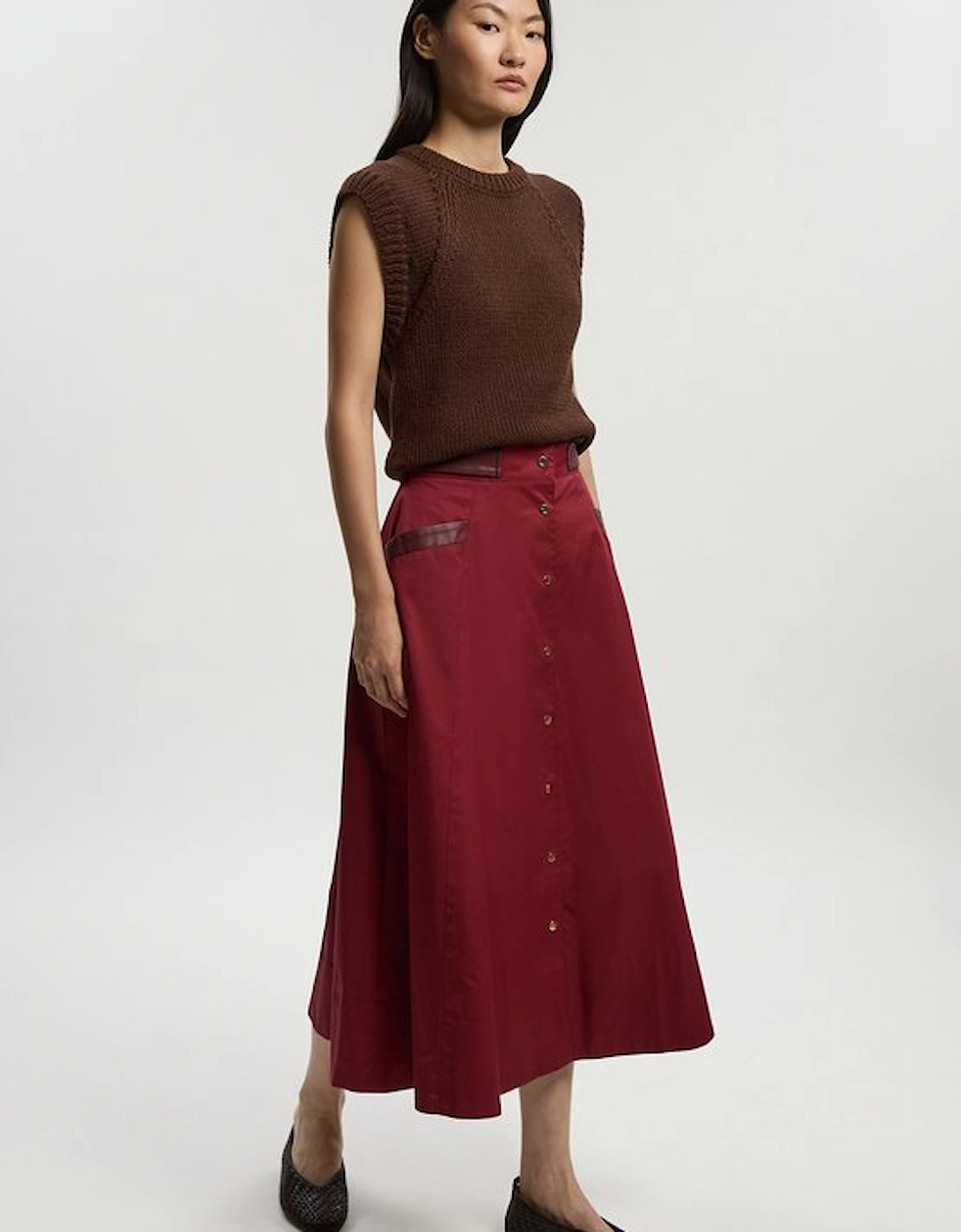 Cotton & Faux Leather Tab Full Maxi Skirt, 5 of 4