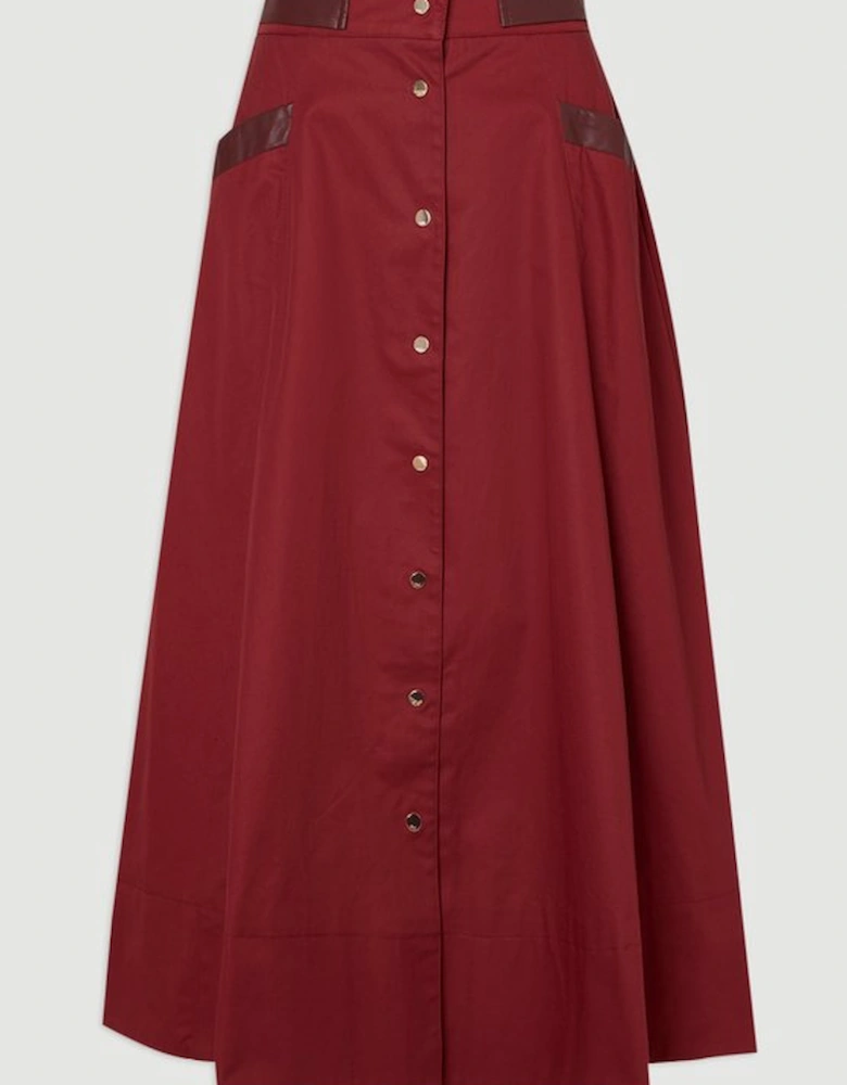 Cotton & Faux Leather Tab Full Maxi Skirt
