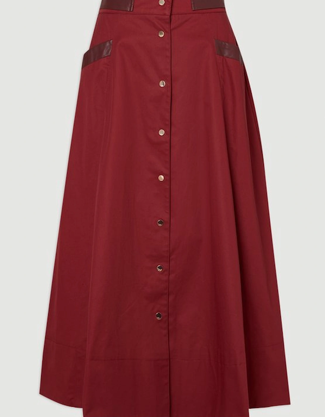 Cotton & Faux Leather Tab Full Maxi Skirt