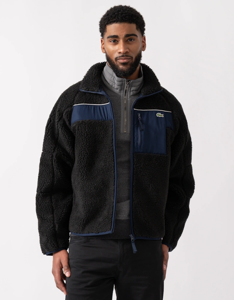 Colorblock Fleece Mens Zipped Jacket - Black/Navy Blue DY4