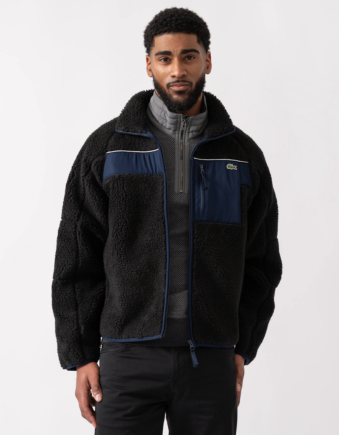 Colorblock Fleece Mens Zipped Jacket - Black/Navy Blue DY4, 6 of 5