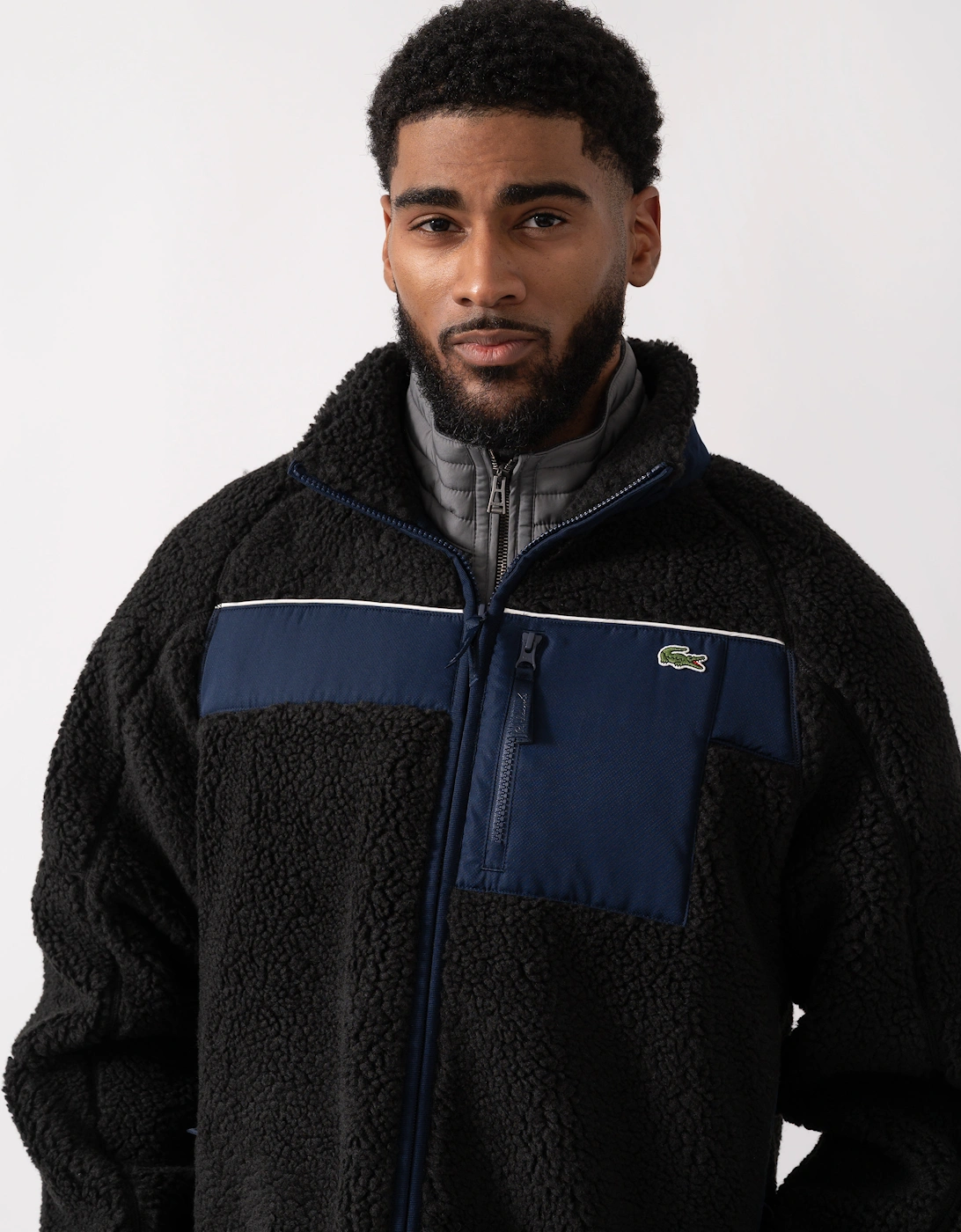 Colorblock Fleece Mens Zipped Jacket - Black/Navy Blue DY4