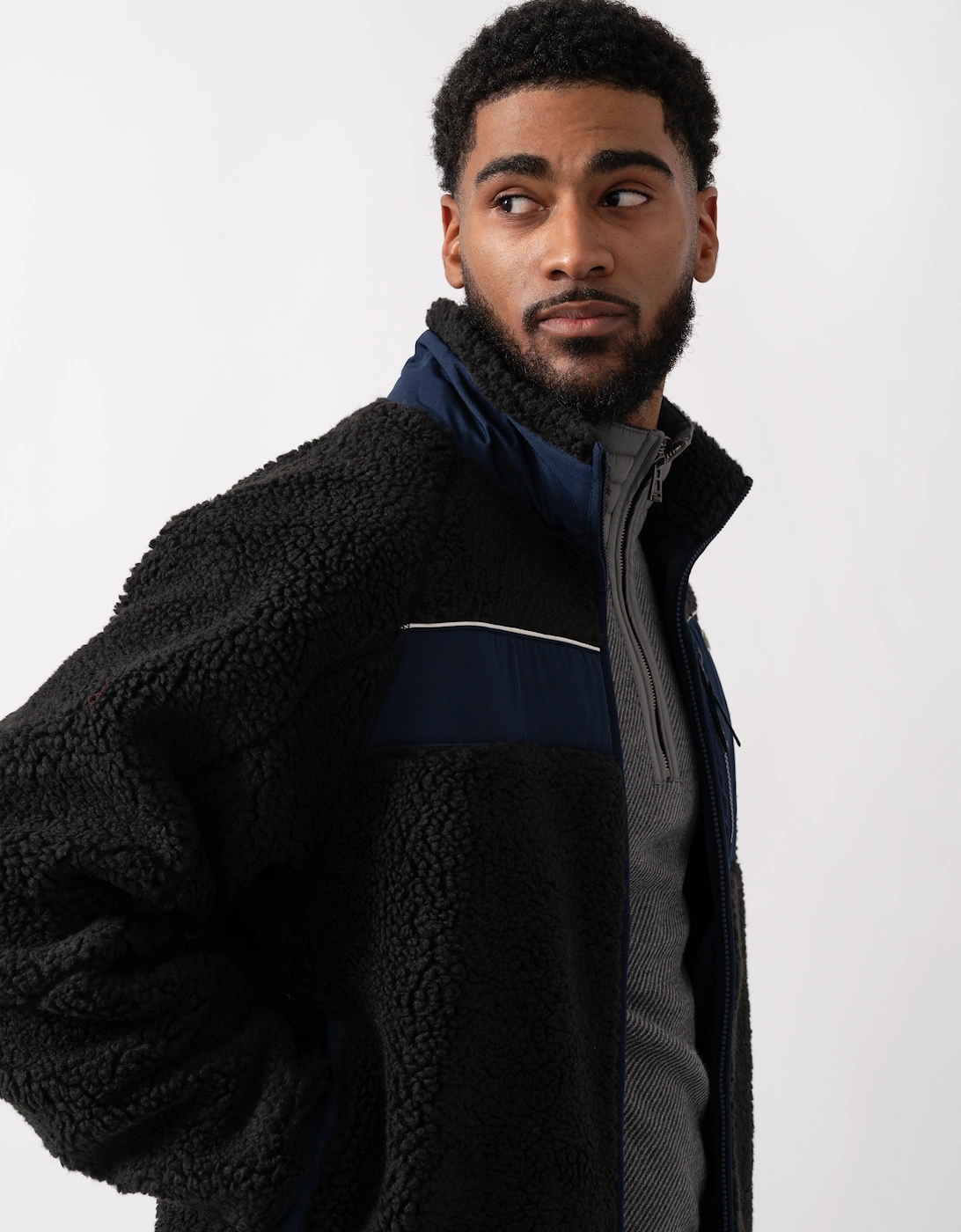 Colorblock Fleece Mens Zipped Jacket - Black/Navy Blue DY4