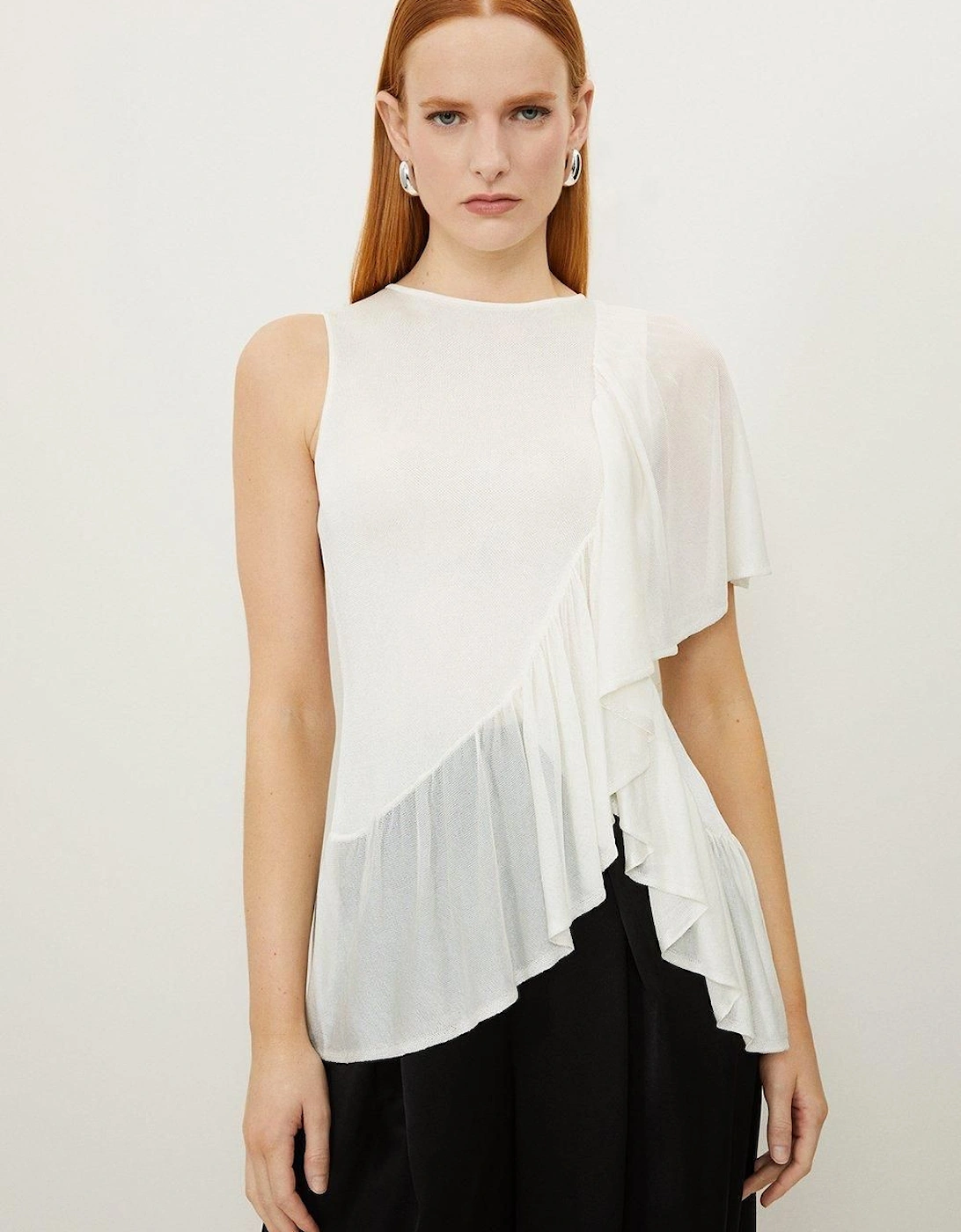 Slinky Viscose Blend Knit Mix Ruffle Top, 2 of 1