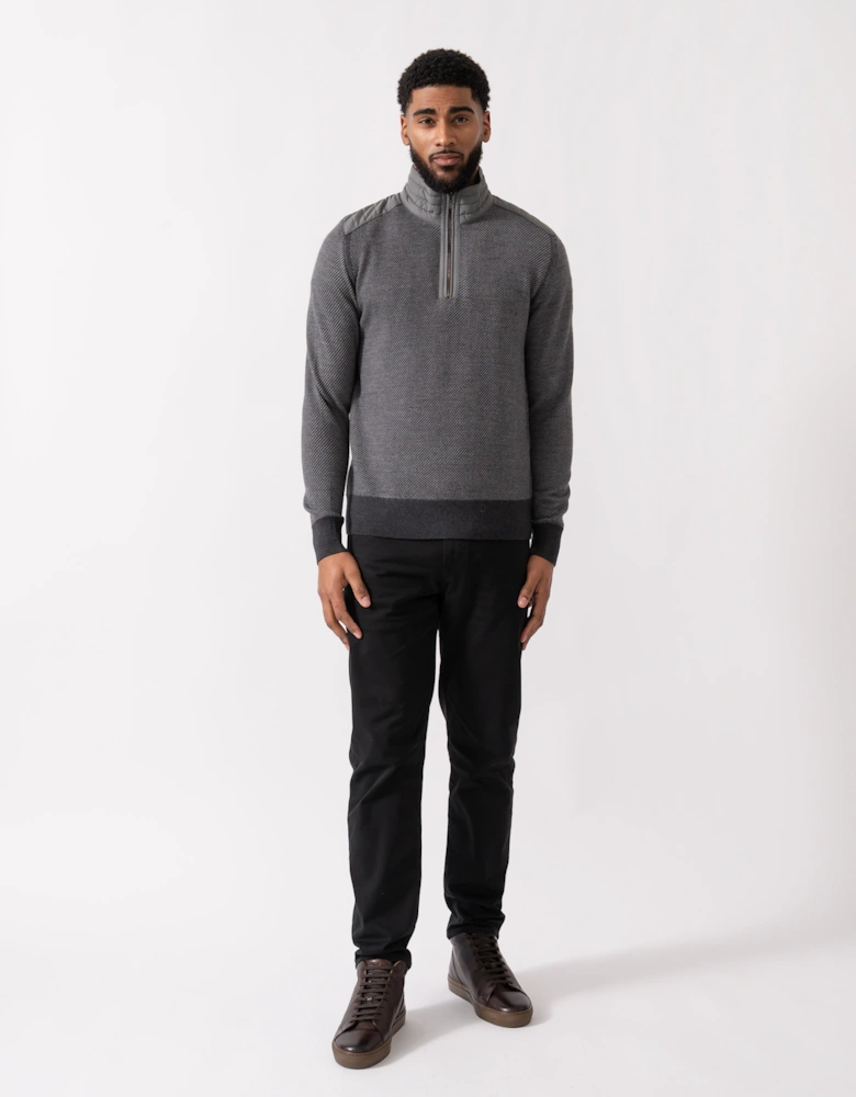 Kilmington Mens Quarter Zip Funnel Neck Jumper - Charcoal/Mid Grey