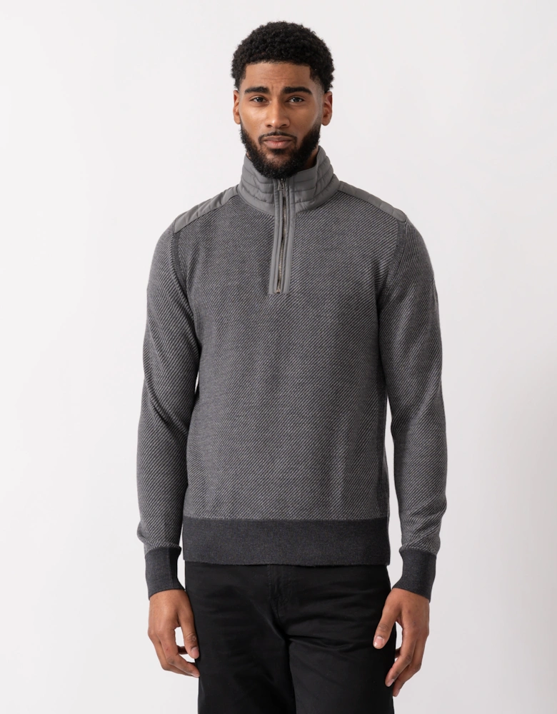 Kilmington Mens Quarter Zip Funnel Neck Jumper - Charcoal/Mid Grey