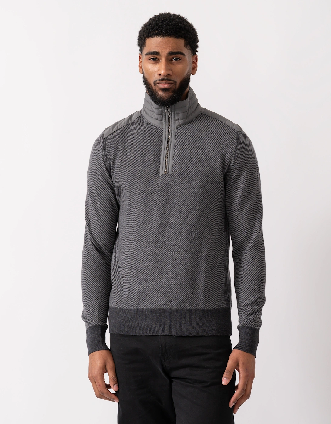 Kilmington Mens Quarter Zip Funnel Neck Jumper - Charcoal/Mid Grey, 5 of 4