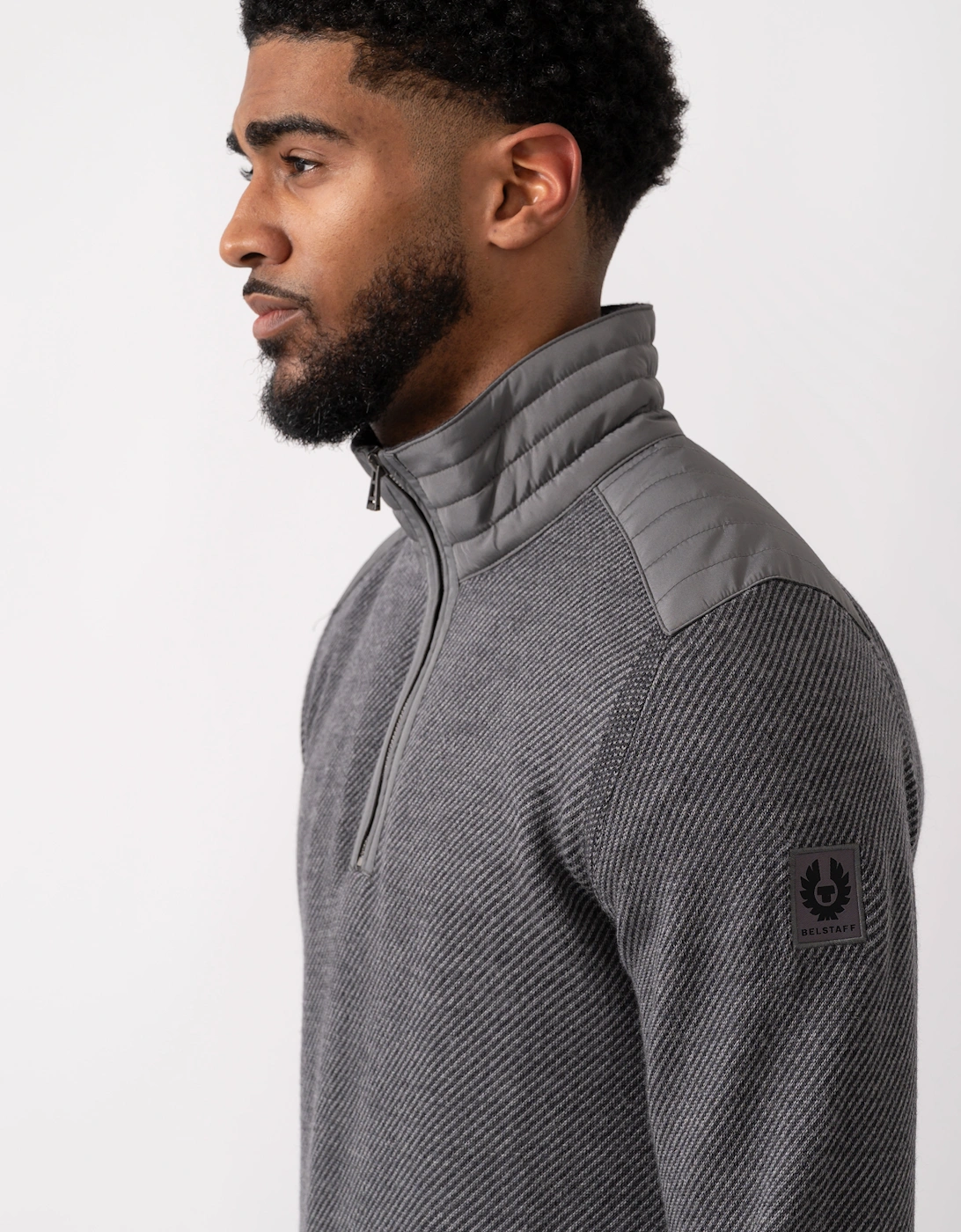 Kilmington Mens Quarter Zip Funnel Neck Jumper - Charcoal/Mid Grey