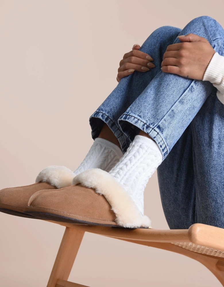 AYLA Womens Real Sheepskin Mule Slippers Chestnut