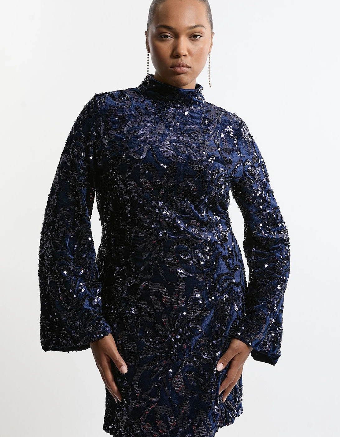 Plus Size Velvet Sequin Flare Woven Mini Dress, 2 of 1