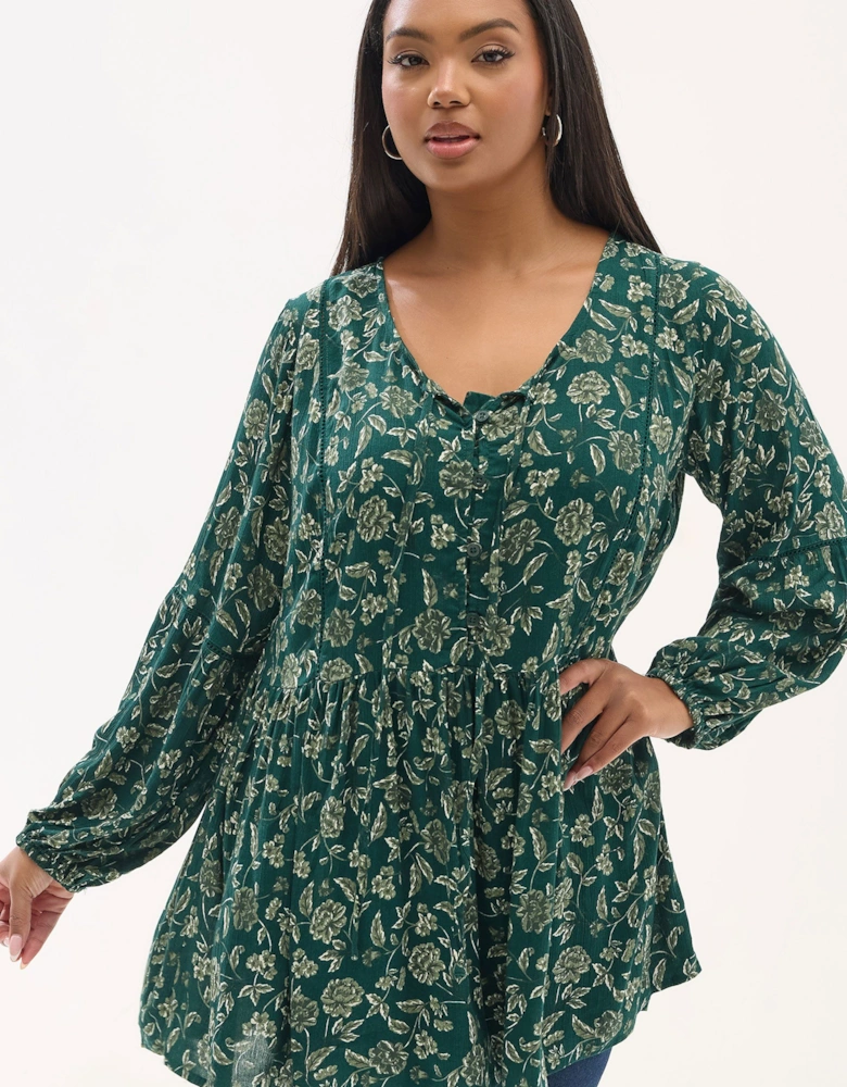 Floral Print Tie Neck Blouse