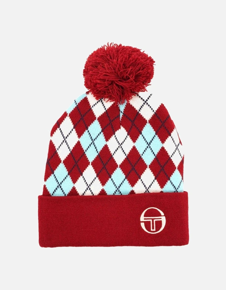 Hamilton Jacquard Argyle Bobble Beanie Hat Rhubarb/Gardenia