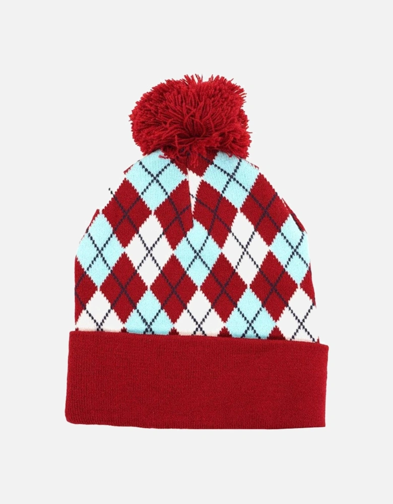 Hamilton Jacquard Argyle Bobble Beanie Hat Rhubarb/Gardenia