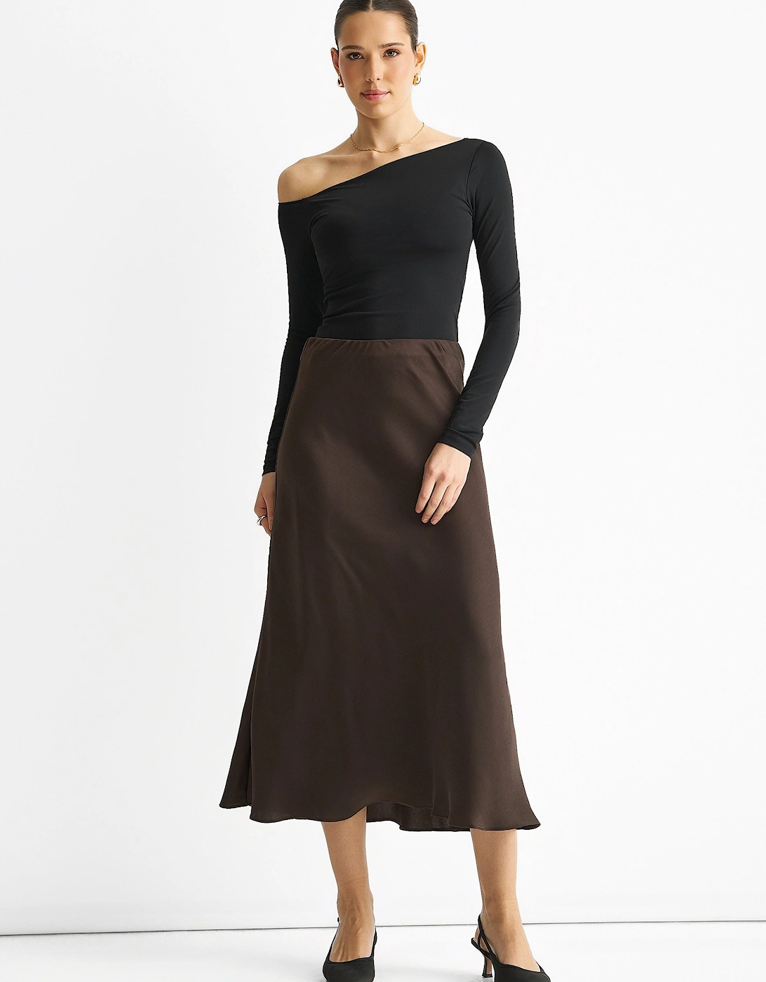 Gini London Women's Chocolate Bias Midi Skirt - Brown - Size: 12