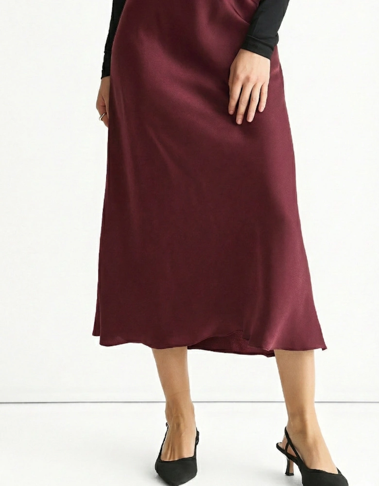 Burgundy Bias Midi Skirt