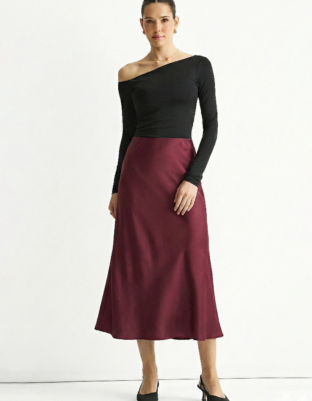 Gini London Women's Burgundy Bias Midi Skirt - Red - Size: 16