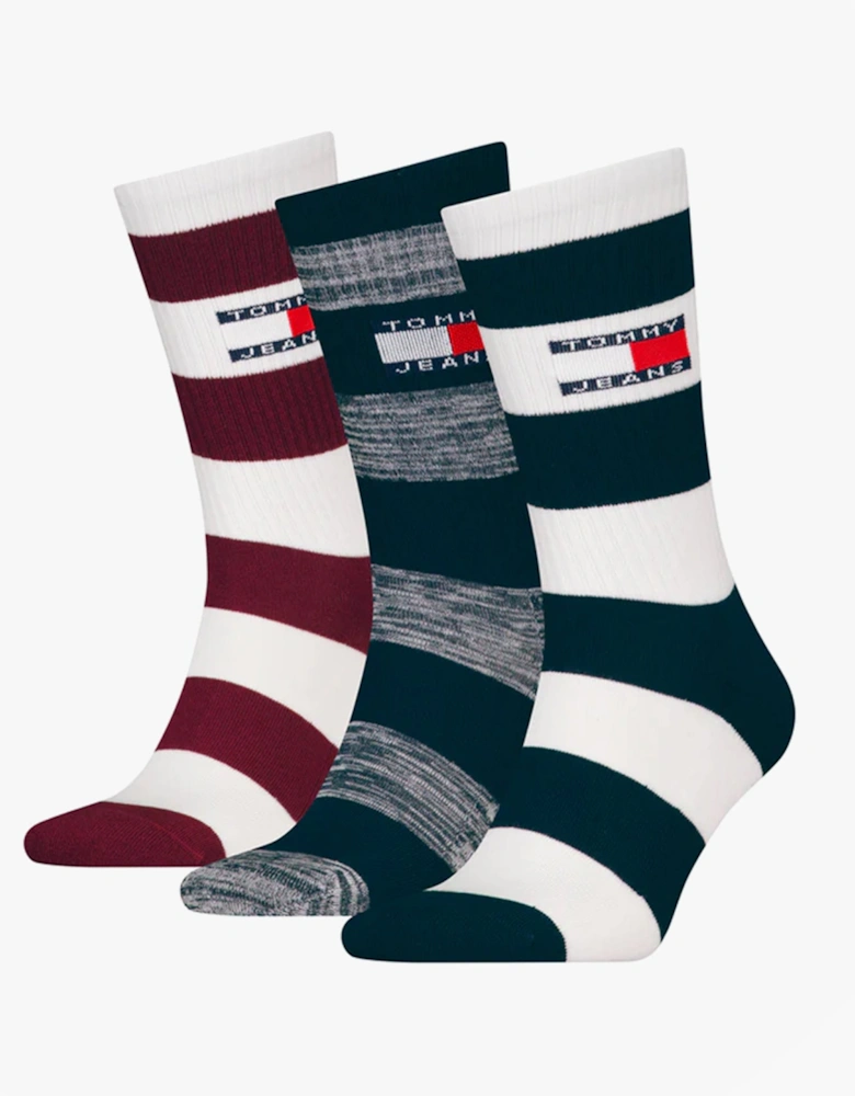 3 Pack Trainer Stripe Mens Crew Socks Multi