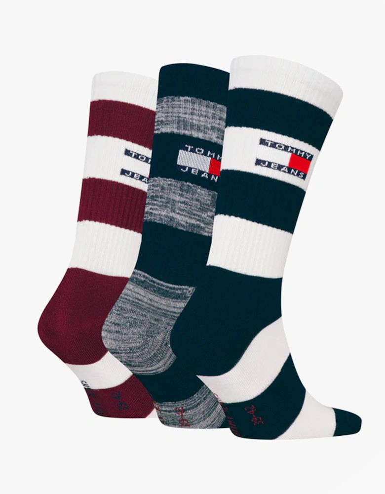 3 Pack Trainer Stripe Mens Crew Socks Multi