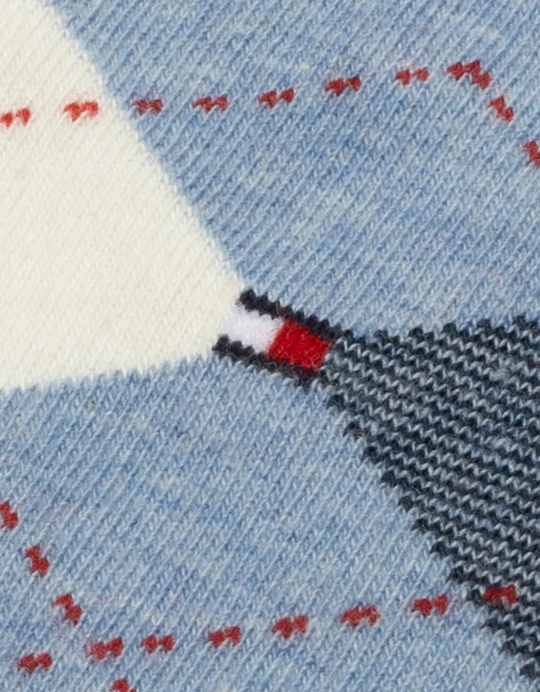 2 Pack Mens Crew Checked Socks Blue Combo