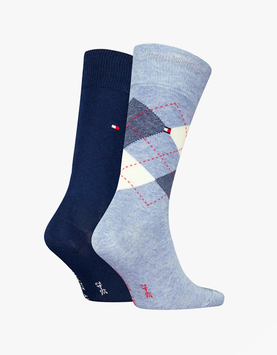 2 Pack Mens Crew Checked Socks Blue Combo