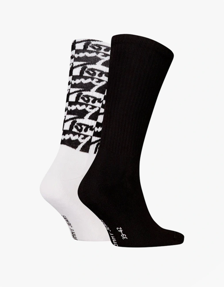 2 Pack Trainer Graffiti Mens Crew Socks Black