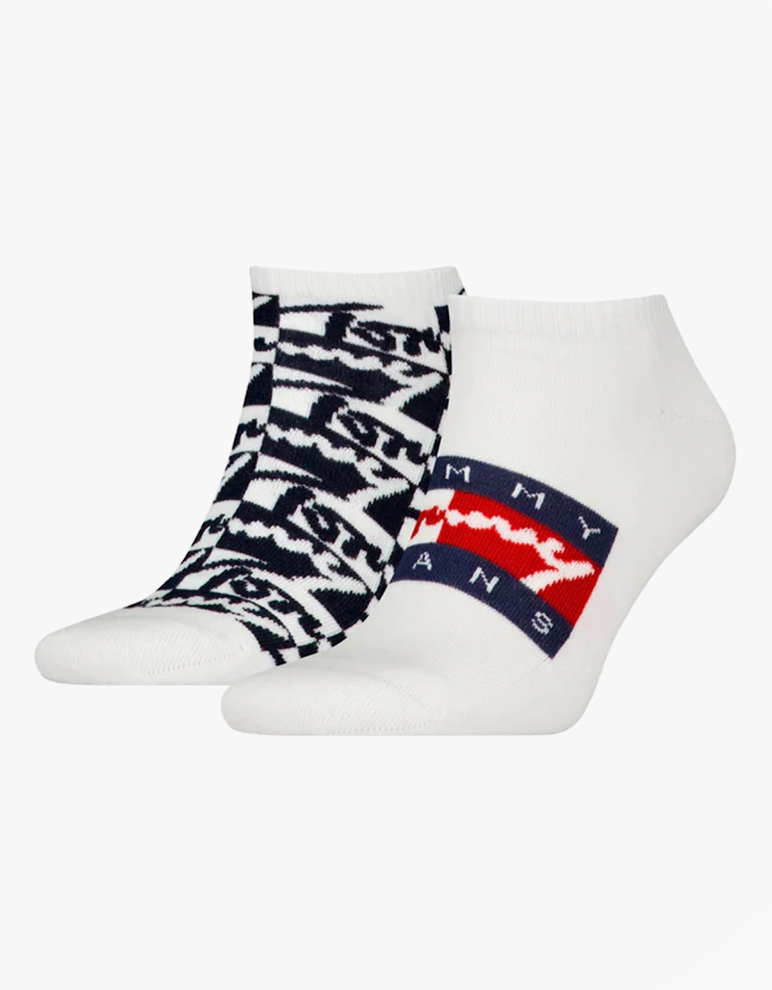 Men's Tommy Hilfiger 2 Pack Trainer Graffiti Mens Ankle Socks White - Size: 9/9.5/11/10.5/10/11.5/12
