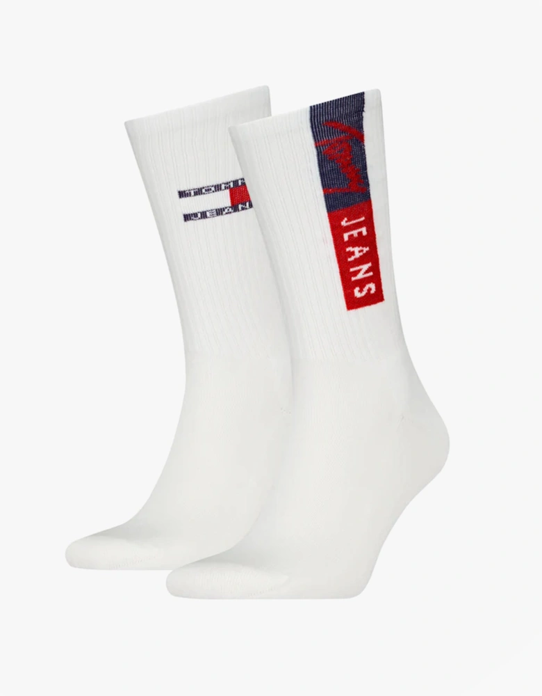 2 Pack Flag Trainer Mens Crew Socks White