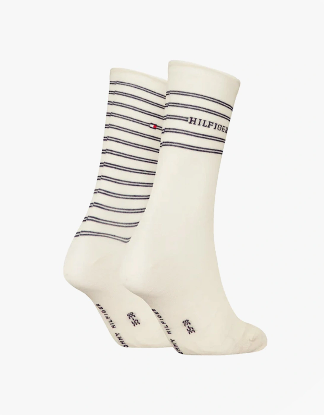2 Pack Stripe Womens Crew Socks White