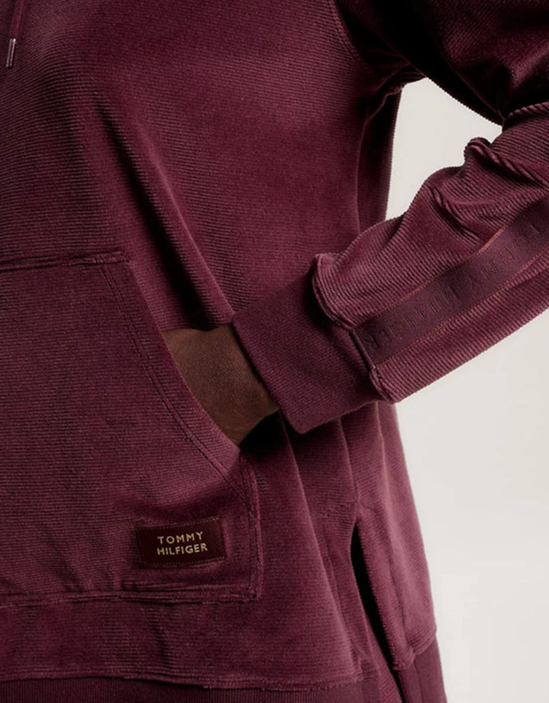 LONG HOODIE VELOUR Womens Hoodie Deep Burgundy